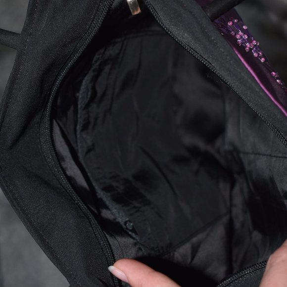 Iridescent Embroidered and Beaded Zipper Top Purse - Picture 7 of 16